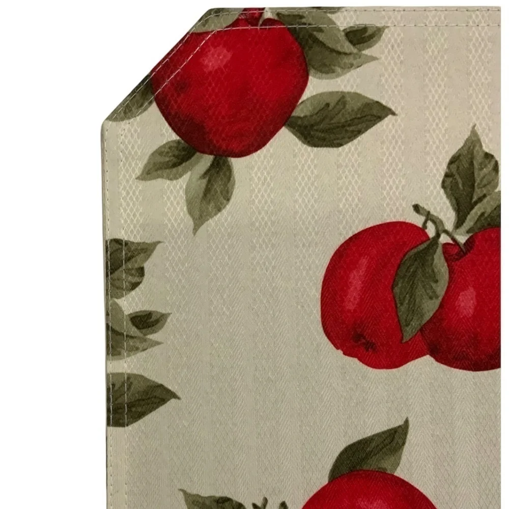 Apple Printed Linen 8 Fabric Placemats Reversible 18” X 12” Cream Red Set of 8
